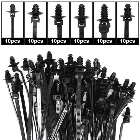 60 Pack Push Mount Zip Ties Nylon Cable Ties For Wire Harnesses Black Snap In Car Mount Ties Automotive Fasteners