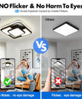 Comparison of 62W Dimmable LED Flush Mount Ceiling Light With Remote Control Three Color Temperature 3000K 6500K Adjustable Brightness with traditional light in living room.