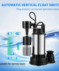 1.5 HP Submersible Sump Pump With 6000 GPH Flow, Cast Iron And Steel Construction, Integrated Vertical Float Switch