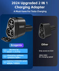 2024 Upgraded 2 in 1 Charging Adapter for Tesla showcasing CCS1 and J1772 connectivity features.
