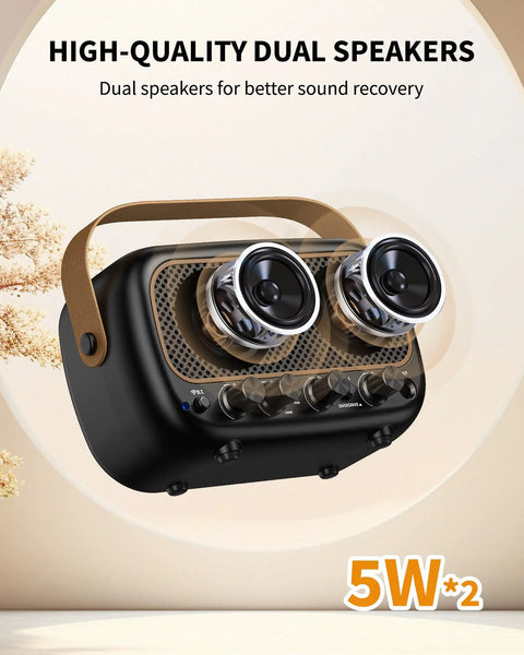 Compact 5W Per Channel Guitar Amp, Portable Battery Powered Practice Speaker With Bluetooth, dual speakers front view