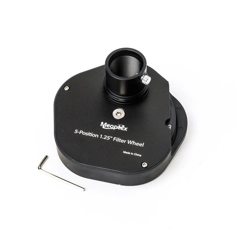 Nine Position 1.25 Inch Telescope Filter Wheel With Quick Change, shown with filter slots visible on a white background
