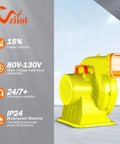Heavy Duty 2HP Inflatable Air Blower For Big Bounce Houses Heavy Hitter Commercial Fan Pump with yellow exterior and waterproof build.