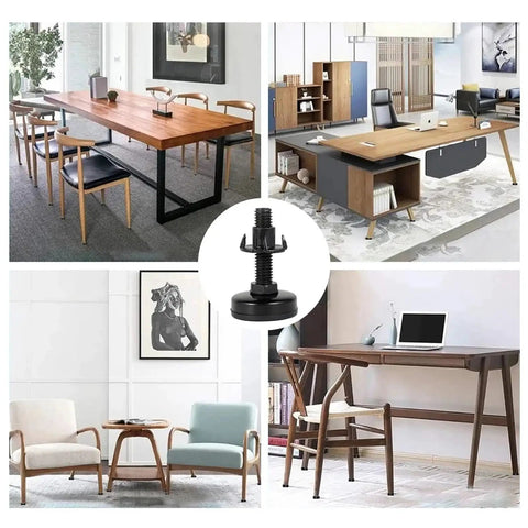 Collage showing Heavy Duty Rock Solid Furniture Leveling Feet Set Adjustable Legs For Cabinets Tables Chairs And Sofas