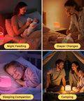 4 In 1 Baby Night Light Sound Machine With 35 RGB Colors And 12 White Noise Options, Cordless USB Egg Lamp illustrating various uses