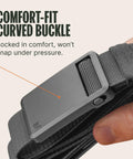 Stretch Nylon EDC Belt With Magnetic Buckle For Everyday Carry Golf Tactical Work And Holster Use Ultralight Comfort And Flexible Fit Size Small 28 To 32 Inches close-up of curved buckle
