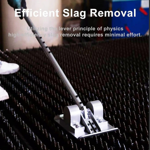 Rugged Heavy Duty Manual Slag Remover for welding and thermal cutting shown in use on metal grate surface