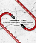 Hella Tough Brake Caliper Hooks With Thick Rubber Pads For Straightforward Disc Service And Pro Level Suspension Overhauls Set Of Two Bright Red Clamps with rubber coated tips.