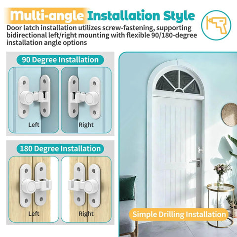 90 Degree And 180 Degree Barn Door Lock Zinc Alloy Flip Gate Latch Hardware for installation on white door