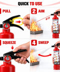 Knock Out Fires Fast With This Badass 2.5 Lb Abc Dry Chemical Fire Extinguisher Featuring A Solid 1A 10BC Rating Packed In An 8 Pack Bundle Perfect For Home Shop Van And Travel Lightweight Safety Solution You Can Trust; instructions on usage with steps for pulling, aiming, squeezing, and sweeping.