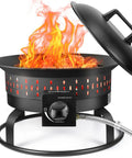 Outdoor Portable Propane Fire Pit 60 000 BTU 19 Inch With Cover And Carry Kit For Patio Backyard Camping Tailgating Rainproof Rust Resistant Realistic Flame Easy Setup Mess Free Weatherproof Durable Design showing flames