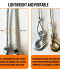 Close-up of Heavy Duty Come Along Winch with 10 ft steel cable, 6.3 mm diameter, and dual hooks for vehicle recovery and construction projects.