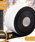 3 Inch By 13Ft Pipe Insulation Tape 2 Pack Weather Resistant Foam Pipe Wrap, black roll with measurements and magnifier.