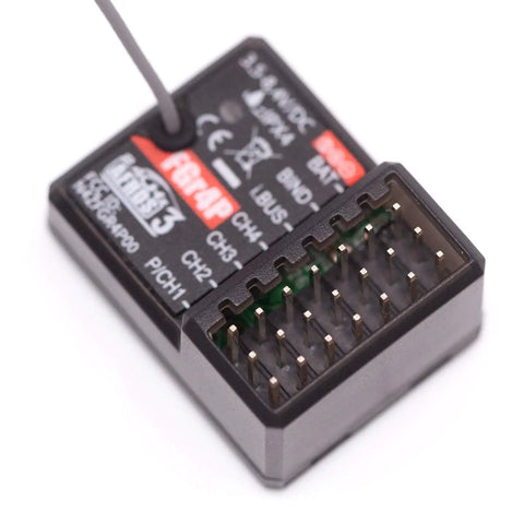 FGr4P 2.4GHz AFHDS 3 Four Channel RC Receiver With PWM PPM I Bus S Bus Output, close-up view with connector slots visible
