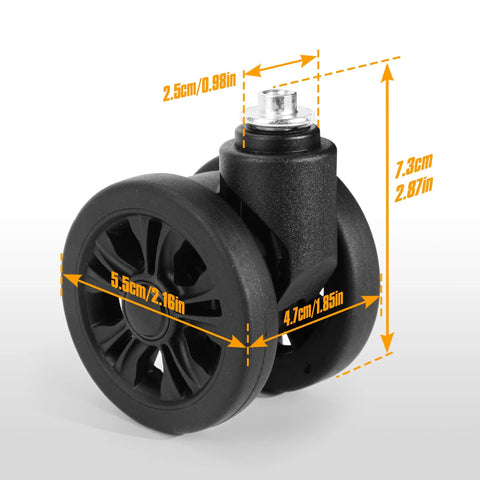 2 Pack Luggage Wheel Replacement Set For Suitcases, 55 Mm Diameter, 25 Mm Axle, Universal Silent 360 Degree Spinner Wheel Close-Up