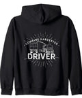 Funny Harvest And Threshing Machine Zip Hoodie For Harvest Enthusiasts with a combine harvester driver graphic on the back.