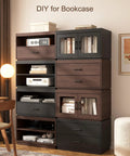 Stackable Storage Drawers 28 Inch Wide Bins With Drawers And Compartments Built From Engineered Wood With A Sleek Metal Handle Modern Large Storage Units For Living Room Hallway Black shown as modular bookcase