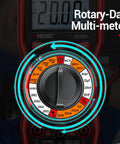 Pro Grade Digital Multimeter With Backlit LCD Case And NCV Flashlight For Quick Live Wire Detection And Data Hold Measuring AC DC Voltage Current Capacitance Resistance Continuity And Diode Test, rotary dial close-up