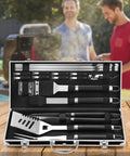 22 Piece Stainless Steel BBQ Tools Set With Aluminum Case Outdoor Grill Accessories Kit Includes Tongs Spatula