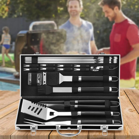 22 Piece Stainless Steel BBQ Tools Set With Aluminum Case Outdoor Grill Accessories Kit Includes Tongs Spatula