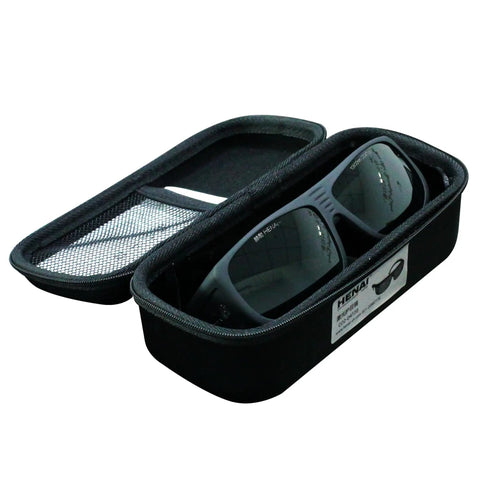Top Shelf Od7 Plus Laser Protective Glasses With Rugged Black Housings inside a black protective case, showcasing the sleek design.