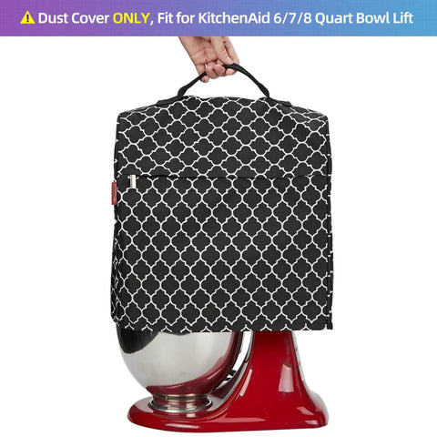 Sturdy Stand Mixer Cover for Tilt Head and Bowl Lift Models, Lantern Black Dust Cover with handle and pattern design.
