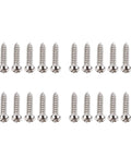 Heavy Hitter Number 2 X 3/8 Inch Guitar Tuning Pegs Screws for Gibson Epiphone, 20 stainless steel screws arranged in rows.