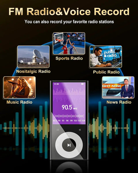 64GB MP3 Player With 2.4 Inch Screen And Built In Speaker Bluetooth Hi Fi Sound FM Radio and Voice Record Feature