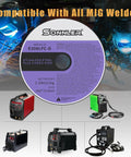 Stainless Flux Core Welding Wire 0.035 Inch 0.9mm No Gas Needed Low Splatter MIG Wire 2 Lb Spool displayed with MIG welders