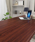 Slick Peel And Stick Countertop Wrap Featuring Sweet Dark Walnut Wood Grain waterproof vinyl on a desk with laptop.