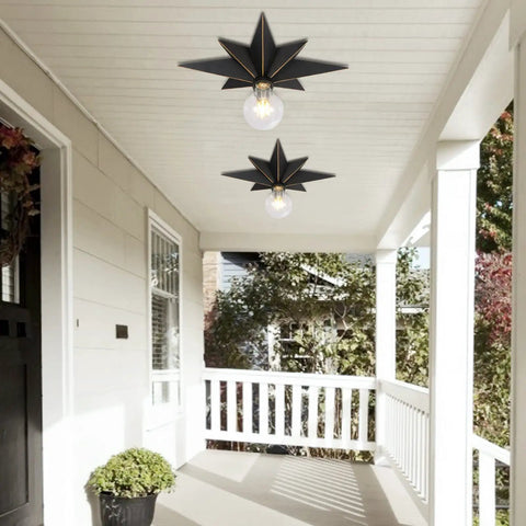 16 Inch Black Star Flush Mount Ceiling Light 2 Pack Dope Modern Industrial Ceiling Fixture for Porch Ceiling Installation