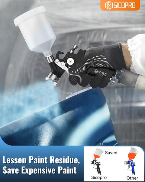Pro Grade HVLP Paint Sprayer Gun Equipped With Ultra Fine Atomization Nozzles used for precise paint application.