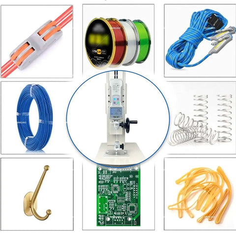 Versatile Tensile Testing Machine With Digital Force Gauge System, Dual Tension And Compression Testing, 0.01N Resolution For Precise Textile Measurements, Push Pull Breakpoint Capability, Ruler Included, 100N Range, cable test setup