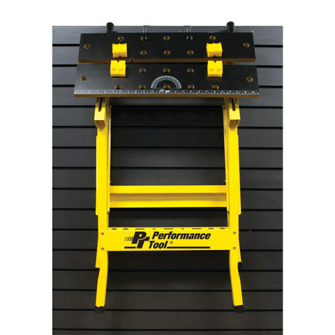 Portable All In One Workbench With Vise 200 Lb Capacity Folding Design For Easy Carry On The Go Printed Grid Tabletop With Ruler And Protractor One Handed Clamp System Jaws Resist Warping Yellow