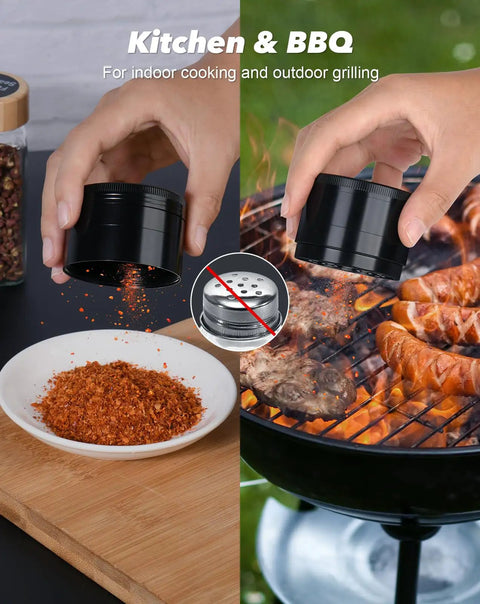 2 Inch Spice Grinder For Kitchen Spices Screen Free 3 Piece 4 Part Zinc Alloy Black Portable Grinder With Sharp Teeth For Effortless Grinding Ideal For Home Cooking Boss Build Easy Cleaning Travel Friendly on table and barbecue