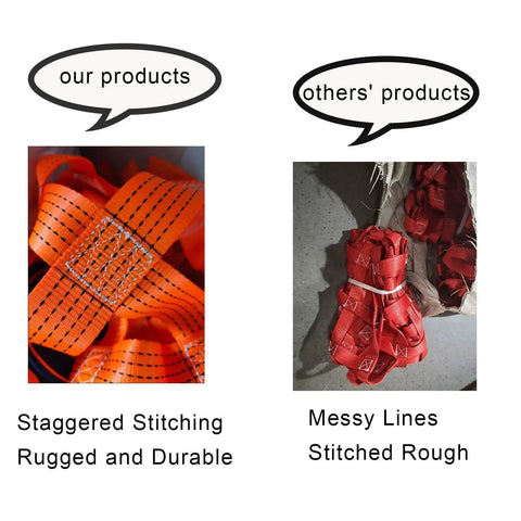 Heavy Duty Nylon Cargo Lift Net Rock Solid Sling Rig For Flatbed Hauling And Construction Sites Safe Equipment Hoisting Up To Three Point Five Tons, showcasing durable stitching comparison.