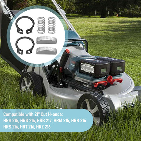 Honda Mower Drive Wheel Gears Kit 12 Tooth Replacement Includes 42661-VE2-800 Gears and 42672-VE2-800 Keys Springs And Clips Fits HRM215 HRB215 HRS216 21 Inch Cut Models shown with lawn mower.