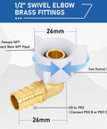 Half Inch PEX Swivel Elbow Fitting NPT Female Threaded Brass Crimp NPSM 90 Degree Adapter For RV PEX Faucet Connector Built Tough Lead Free DZR Brass NSF ANSI 61 Certified Quality, 1/2 in fitting