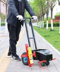 Heavy Duty Hand Push Line Paint Marker Roll Right Along Driveways Without Breaking A Sweat Crisp Stripe Applicator on paved path.