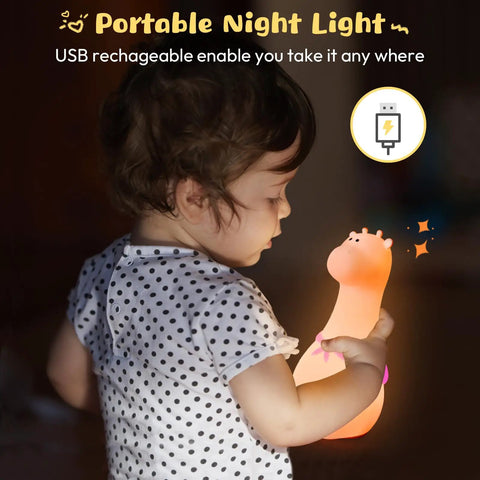Child holding Adorable Cat Shaped Night Light For Kids Who Love Cozy Vibes Silicone USB Rechargeable Multicolor LED Lamp