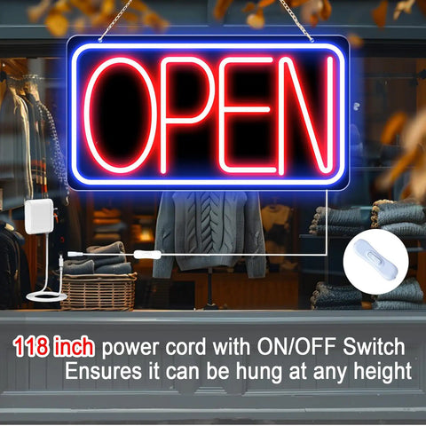 16.5 X 9 Inch Led Neon Open Sign For Business Ultra Bright Plug In Light Up Open Sign With Easy On Off Switch And 12V 2A AC Adapter