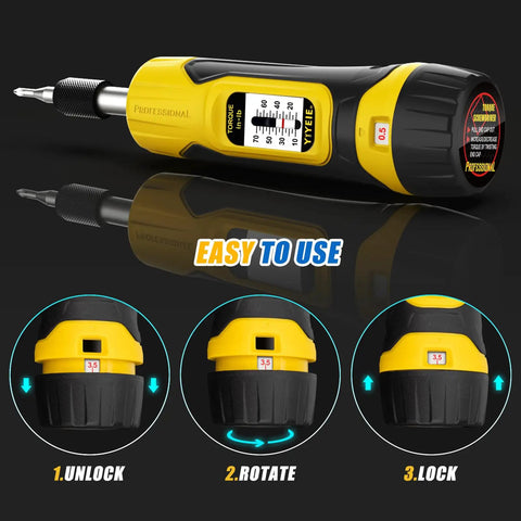 60Pcs Torque Screwdriver Wrench Set With One Quarter Inch Drive, 10-70 In-Lb Adjustable Torque, S2 Bits, and 100mm Extension