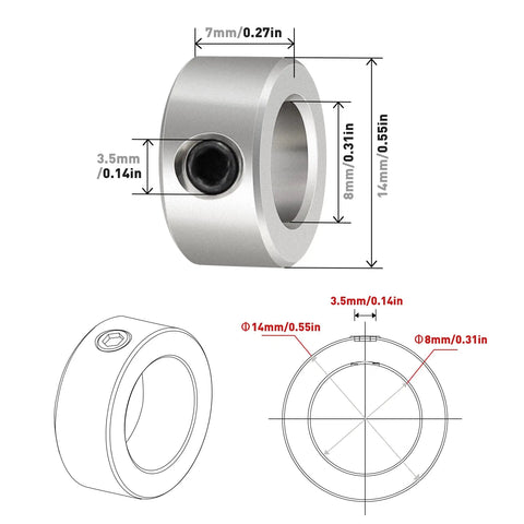 5/16 Inch Bore Shaft Collars In Solid Zinc Plated Carbon Steel With Set Screw Lock For CNC Machines And 3D Printers, diagram view