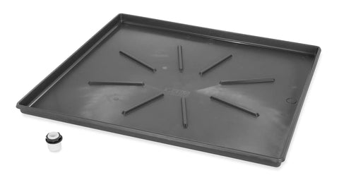 Low Profile Washing Machine Drain Pan With PVC Fitting For Front Loaders, 29 Inch By 33 Inch ID And 30.5 Inch By 34.5 Inch OD, Graphite