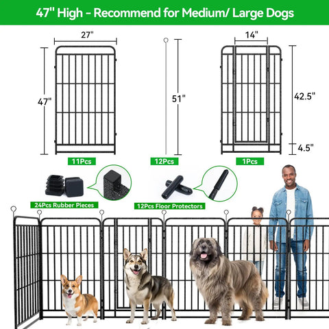 Heavy Duty Dog Playpen 12 Panels 47 Inches High With Solid Iron Crossbars And Reinforced Square Steel Frame 27 Foot Perimeter