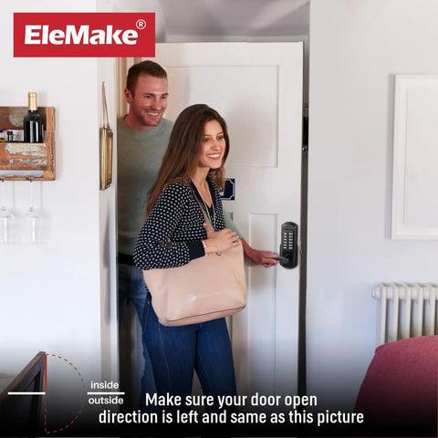 Couple using Mechanical Door Lock With Handle Keypad Entry Left Handed Lever Lock on single hole door.