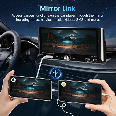 Single Din Car Stereo With Wireless Apple CarPlay And Android Auto 6.9 Inch IPS Touchscreen displaying mirror link function