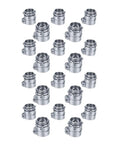 Heavy Duty 20 Pack 1 Inch Squeeze Conduit Connectors Featuring Dead Nuts Grip Reversible Locking Nut Crafted From Die Cast Zinc Alloy arranged in a grid.