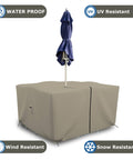 Heavy Duty Square Table And Chair Set Cover With Umbrella Hole, 12 Oz Waterproof PVC Coated Polyester, All Weather UV Resistant, Beige