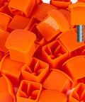 Close-up of Orange Mushroom Rebar Caps Set For T Posts, 60 Pack Safety End Covers showing durable PP material, preventing injuries.